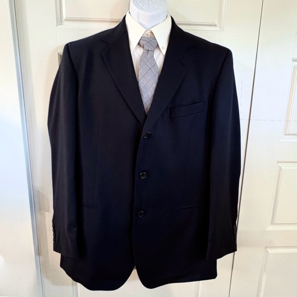 BOSS Hugo Boss Navy Virgin Wool 3 Button Blazer 42S Made in USA💛 - Picture 12 of 12